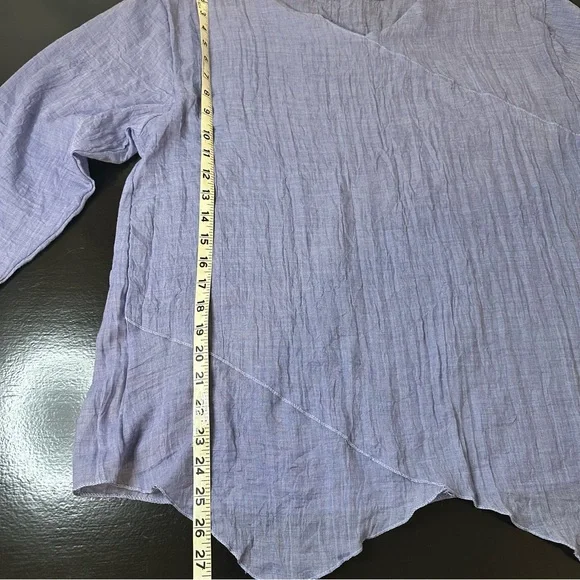 Flax & Cotton Lagenlook Blue Art-to-Wear Women's Top - Picture 7 of 8